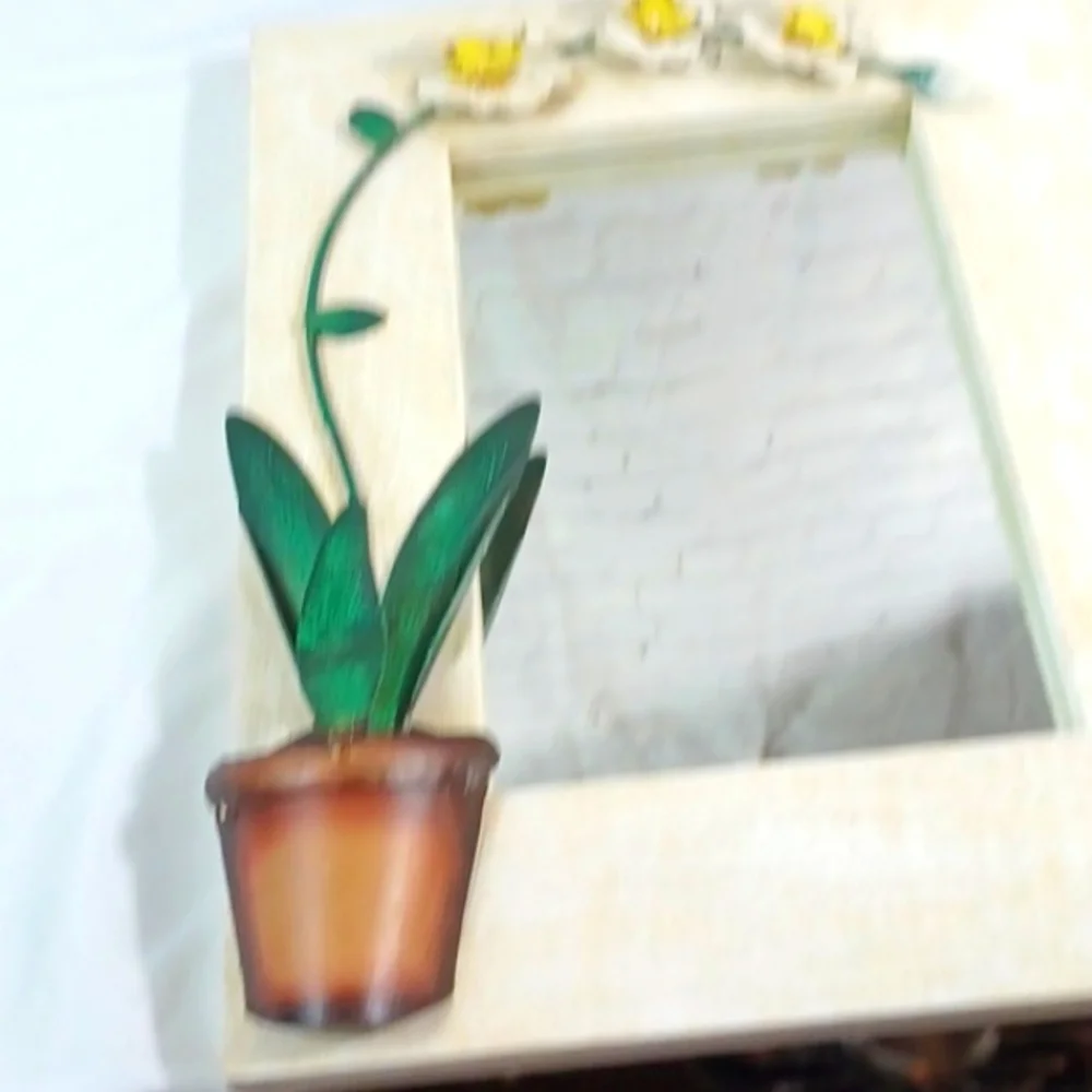 Vintage Floral Wall Mirror with 3D Orchid Design and Planter Pot Deta 14 Wx18